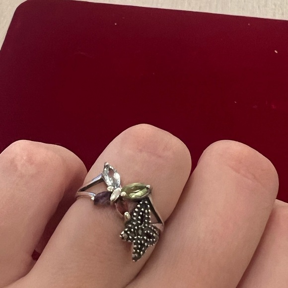 Vintage Jewelry - Vintage gemstone butterfly sterling silver ring